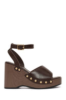 Woman Brown Ankle-Buckle Wedge-Heel Sandals | Derimod Woman Brown Ankle-Buckle Wedge-Heel Sandals | Derimod