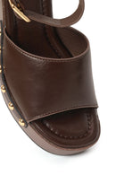 Woman Brown Ankle-Buckle Wedge-Heel Sandals | Derimod Woman Brown Ankle-Buckle Wedge-Heel Sandals | Derimod
