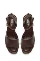 Woman Brown Ankle-Buckle Wedge-Heel Sandals | Derimod Woman Brown Ankle-Buckle Wedge-Heel Sandals | Derimod
