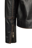 Oxford Woman Black Biker Leather Jacket | Derimod Oxford Woman Black Biker Leather Jacket | Derimod