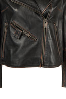 Oxford Woman Black Biker Leather Jacket | Derimod Oxford Woman Black Biker Leather Jacket | Derimod