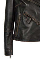 Oxford Woman Black Biker Leather Jacket | Derimod Oxford Woman Black Biker Leather Jacket | Derimod