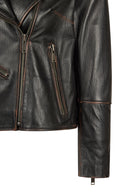 Oxford Woman Black Biker Leather Jacket | Derimod Oxford Woman Black Biker Leather Jacket | Derimod