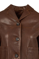 Jill Woman Brown Short Leather Jacket | Derimod Jill Woman Brown Short Leather Jacket | Derimod