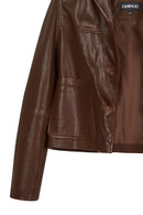 Jill Woman Brown Short Leather Jacket | Derimod Jill Woman Brown Short Leather Jacket | Derimod