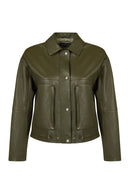 Madlen Kadın Yeşil Oversize Deri Ceket | Derimod Madlen Kadın Yeşil Oversize Deri Ceket | Derimod