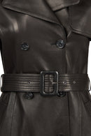 Evita Kadın Siyah Kemer Detaylı Deri Trençkot | Derimod Evita Kadın Siyah Kemer Detaylı Deri Trençkot | Derimod