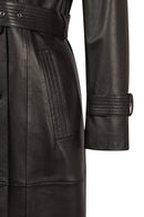 Evita Kadın Siyah Kemer Detaylı Deri Trençkot | Derimod Evita Kadın Siyah Kemer Detaylı Deri Trençkot | Derimod