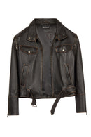 Nina Kadın Siyah Vintage Deri Ceket | Derimod Nina Kadın Siyah Vintage Deri Ceket | Derimod