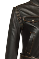 Nina Kadın Siyah Vintage Deri Ceket | Derimod Nina Kadın Siyah Vintage Deri Ceket | Derimod