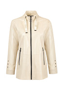Dorothy Woman Beige Wide-Fit Leather Jacket | Derimod Dorothy Woman Beige Wide-Fit Leather Jacket | Derimod