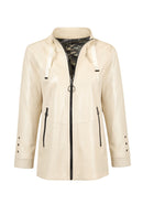 Dorothy Woman Beige Wide-Fit Leather Jacket | Derimod Dorothy Woman Beige Wide-Fit Leather Jacket | Derimod