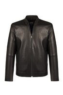 Mane Male Black Mandarin Collar Leather Jacket | Derimod Mane Male Black Mandarin Collar Leather Jacket | Derimod