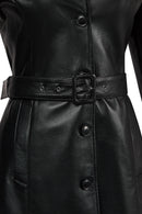 Lilian Kadın Siyah Uzun Deri Kaban | Derimod Lilian Kadın Siyah Uzun Deri Kaban | Derimod