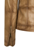 Loretta Woman Beige Leather Jacket | Derimod Loretta Woman Beige Leather Jacket | Derimod