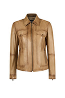 Loretta Woman Beige Leather Jacket | Derimod Loretta Woman Beige Leather Jacket | Derimod