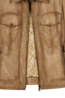 Loretta Woman Beige Leather Jacket | Derimod Loretta Woman Beige Leather Jacket | Derimod