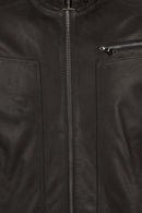 Felibe Male Black Mandarin Collar Leather Jacket | Derimod Felibe Male Black Mandarin Collar Leather Jacket | Derimod