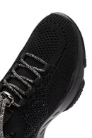 Derimod Zero Women's Black Lace-Up Stone Detailed Fabric Sneakers | Derimod Derimod Zero Women's Black Lace-Up Stone Detailed Fabric Sneakers | Derimod