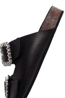 Women's Black Stoned Leather Slippers | Derimod Women's Black Stoned Leather Slippers | Derimod