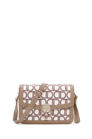 Women's Beige Long Strap Fabric Monogram Patterned Crossbody Bag | Derimod Women's Beige Long Strap Fabric Monogram Patterned Crossbody Bag | Derimod