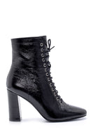 Women's Leather Patent Leather Heeled Boots | Derimod Women's Leather Patent Leather Heeled Boots | Derimod