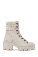 Women's Beige Short Heeled Leather Boots | Derimod Women's Beige Short Heeled Leather Boots | Derimod