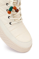 Woman Cream Zip Closure Thick-Soled Charm Fabric Combat Boots | Derimod Woman Cream Zip Closure Thick-Soled Charm Fabric Combat Boots | Derimod