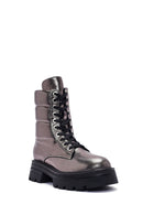 Women's Bronze Zipper Metallic Leather Combat Boots | Derimod Women's Bronze Zipper Metallic Leather Combat Boots | Derimod