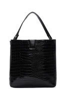 Women's Black Long Strap Crocodile Shoulder Bag | Derimod Women's Black Long Strap Crocodile Shoulder Bag | Derimod
