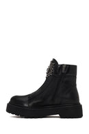 Woman Black Zip Closure Studded Thick-Soled Leather Boots | Derimod Woman Black Zip Closure Studded Thick-Soled Leather Boots | Derimod