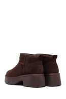 Woman Brown Thick-Soled Fur-Lined Suede Teddy Boots | Derimod Woman Brown Thick-Soled Fur-Lined Suede Teddy Boots | Derimod