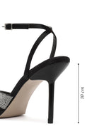 Women's Black Ankle Buckle Stone High Thin Heel Sandals | Derimod Women's Black Ankle Buckle Stone High Thin Heel Sandals | Derimod