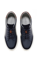 Men's Navy Blue Leather Sneaker | Derimod Men's Navy Blue Leather Sneaker | Derimod