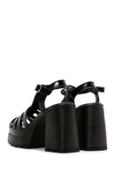 Women's Leather Patent Leather Thick Heeled Platform Sandals | Derimod Women's Leather Patent Leather Thick Heeled Platform Sandals | Derimod