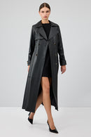 Jenny -X Women's Black Belt Detailed Leather Trench Coat | Derimod Jenny -X Women's Black Belt Detailed Leather Trench Coat | Derimod
