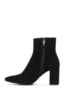 Women's Black Suede Leather Heeled Boots | Derimod Women's Black Suede Leather Heeled Boots | Derimod