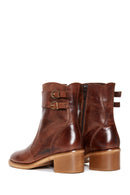 Women's Leather Double Buckle Heeled Boots | Derimod Women's Leather Double Buckle Heeled Boots | Derimod