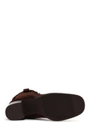 Woman Brown Thick-Heeled Patterned Suede Cowboy Boots | Derimod Woman Brown Thick-Heeled Patterned Suede Cowboy Boots | Derimod
