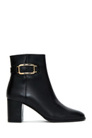 Women's Black Leather Buckle Heeled Classic Boots | Derimod Women's Black Leather Buckle Heeled Classic Boots | Derimod