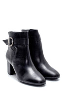 Women's Leather Buckle Detailed Heeled Boots | Derimod Women's Leather Buckle Detailed Heeled Boots | Derimod