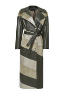Shakira Women's Green Double-breasted Leather Trench Coat | Derimod Shakira Women's Green Double-breasted Leather Trench Coat | Derimod