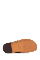 Women's Brown Studded Leather Slippers | Derimod Women's Brown Studded Leather Slippers | Derimod