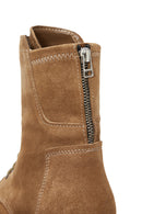 Women's Beige Suede Leather Zippered Boots | Derimod Women's Beige Suede Leather Zippered Boots | Derimod