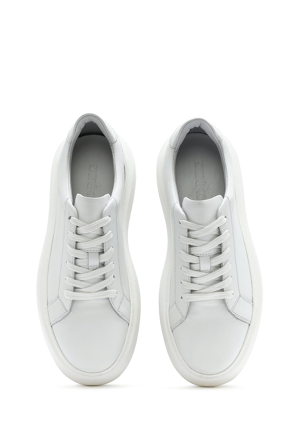 Erkek Beyaz Bağcıklı Kalın Tabanlı Deri Sneaker