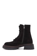 Women's Black Zippered Suede Leather Combat Boots | Derimod Women's Black Zippered Suede Leather Combat Boots | Derimod