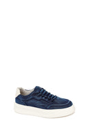 Male Navy Lace-Up Thick-Soled Fabric Sneaker | Derimod Male Navy Lace-Up Thick-Soled Fabric Sneaker | Derimod