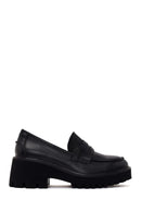Woman Black Chunky-Heeled Leather Masculine Loafer | Derimod Woman Black Chunky-Heeled Leather Masculine Loafer | Derimod