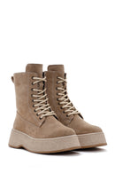 Women's Beige Thick Soled Boots Suede Leather Boots | Derimod Women's Beige Thick Soled Boots Suede Leather Boots | Derimod