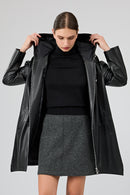 Daniela Women's Black Hooded Oversize Leather Coat | Derimod Daniela Women's Black Hooded Oversize Leather Coat | Derimod
